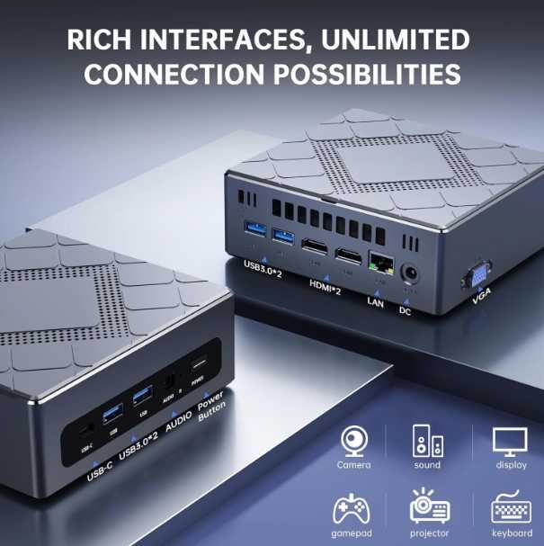 Mini PC i5-12450H, 16GB RAM, 512GB SSD, 4K HDMI VGA, WiFi, Windows 11