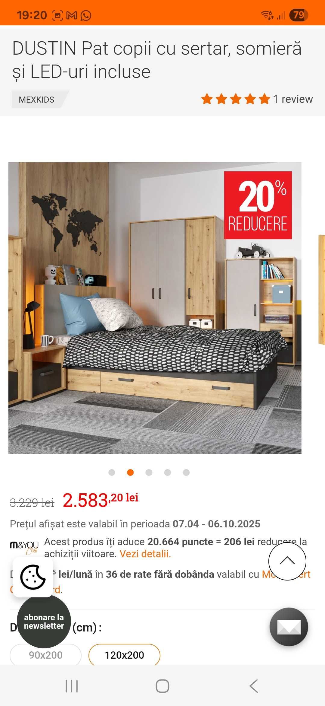 Pat copii cu sertar 120x200, cu saltea soft