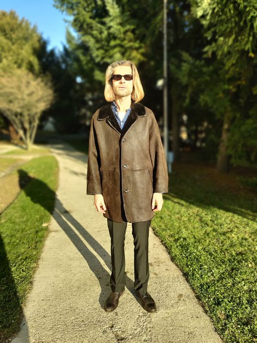 Cojoc barbat  piele / blana naturala miel XXL 2XL 54-56 NOU Maro