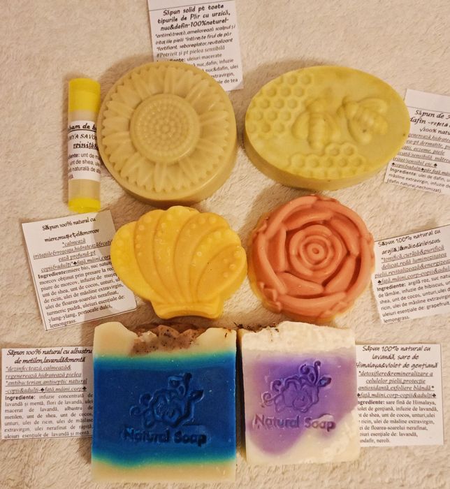 Set balsam de buze natural și săpunuri terapeutice