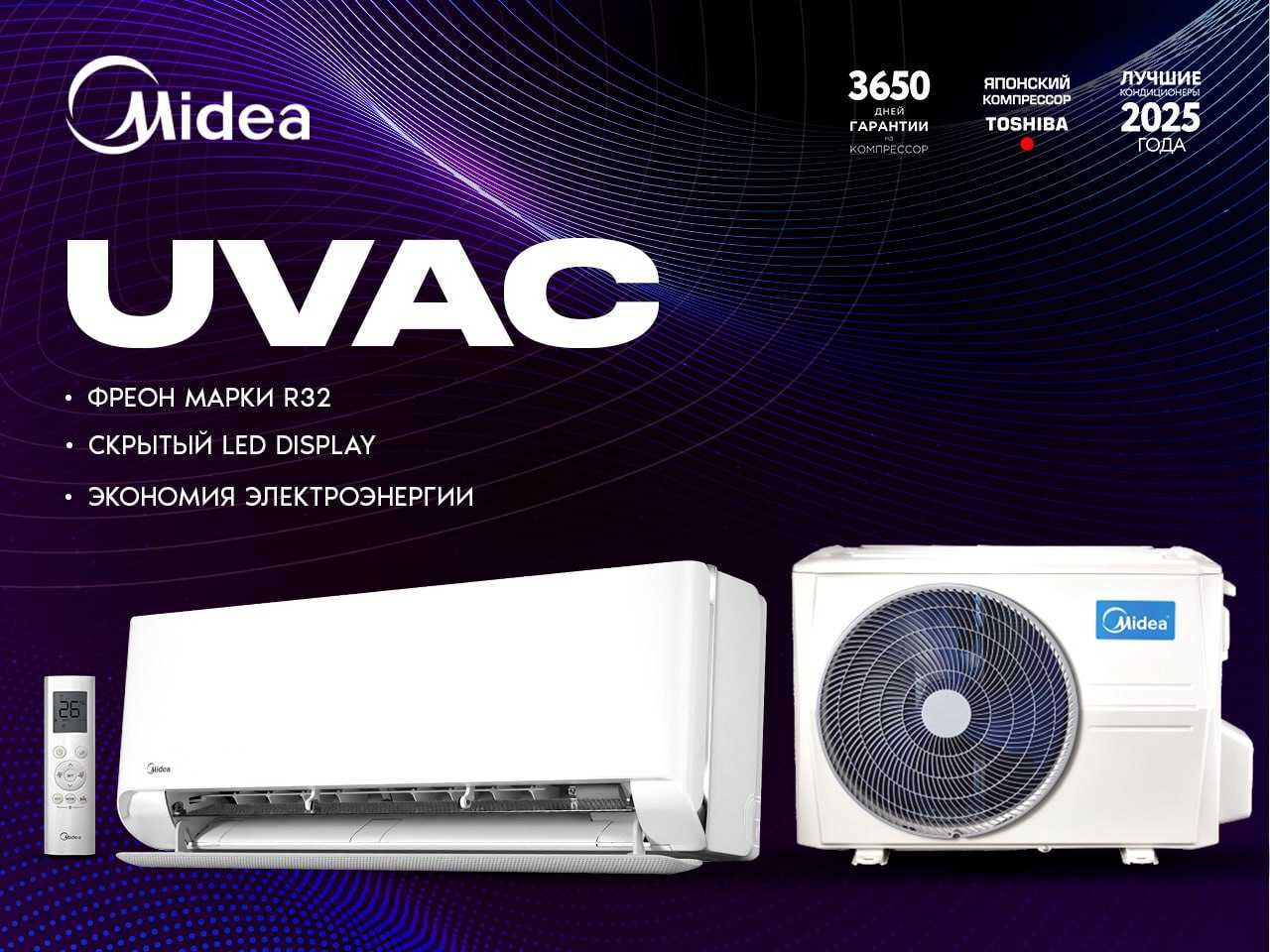 Кондиционер Midea UVAC — инвертор, Wi‑Fi, УФ-дезинфекция, A++