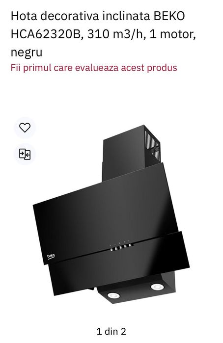 Hota Beko HCA62320B, Decorativa, 377 m3/h, 3 viteze, 60 cm