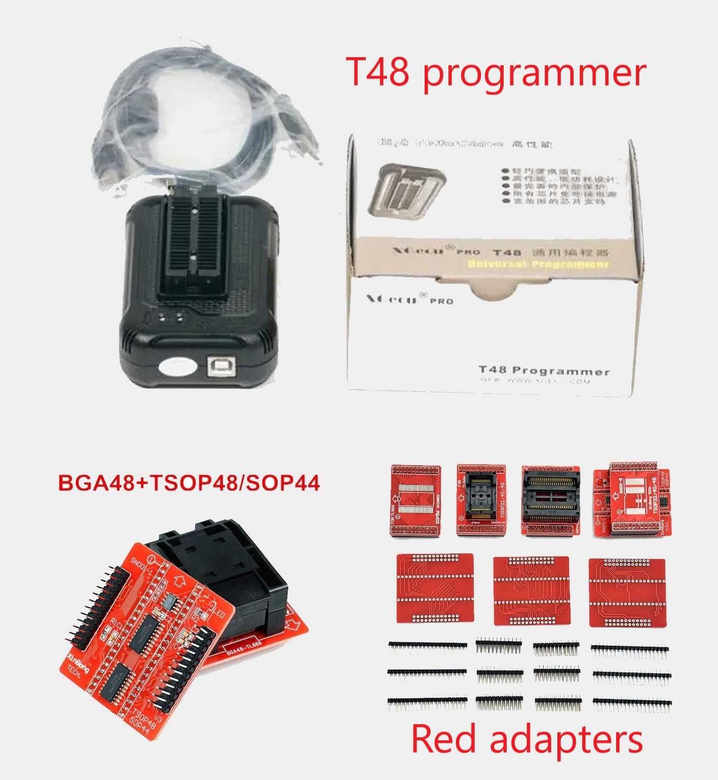 Программатор универсальный XGecu T48 комплект, BGA48+TSOP48/SOP44 ...