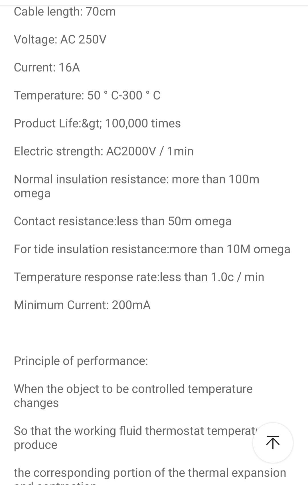 Termostat AC 250V 16 A ,300°C