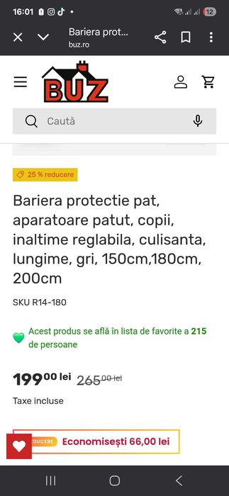 Protecție pat copii 180cm sau 200 cm