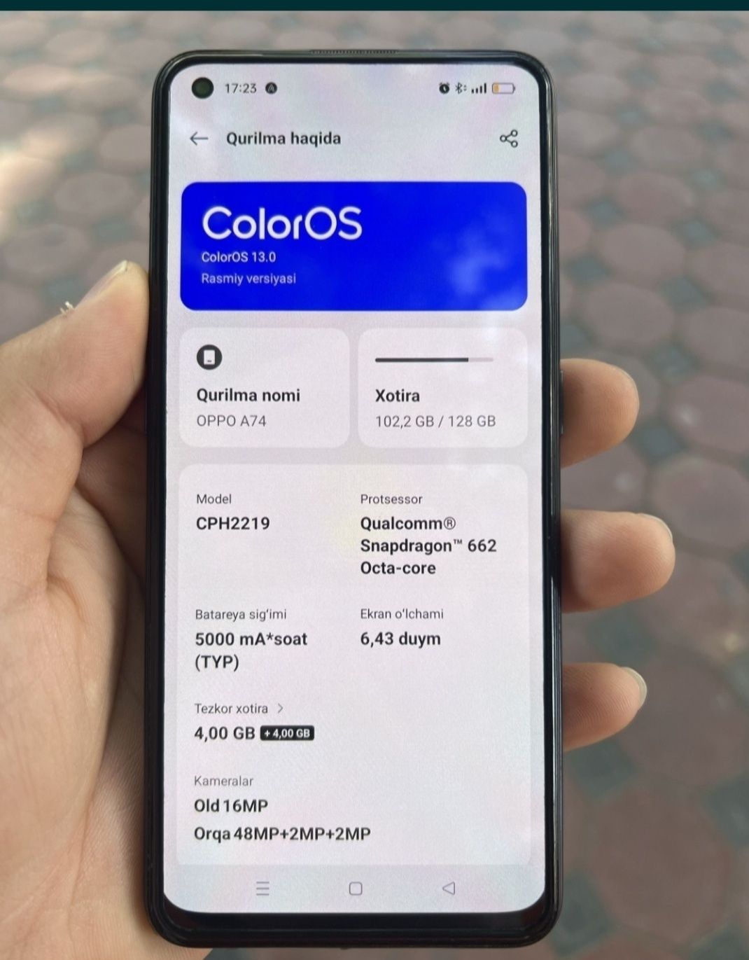 Oppo a74 ayol kishi ishlatgan tozzaa