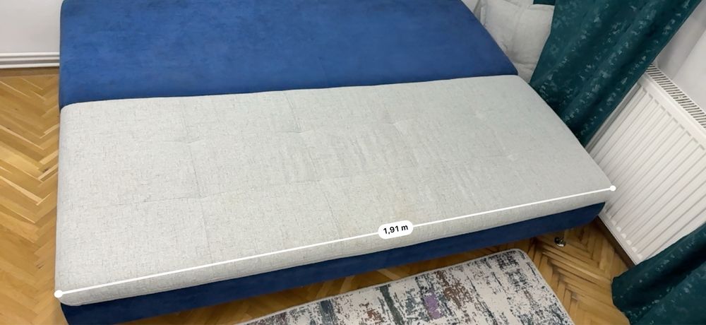 Canapea extensibila gri albastrude inalta calitate cu lada depozitare