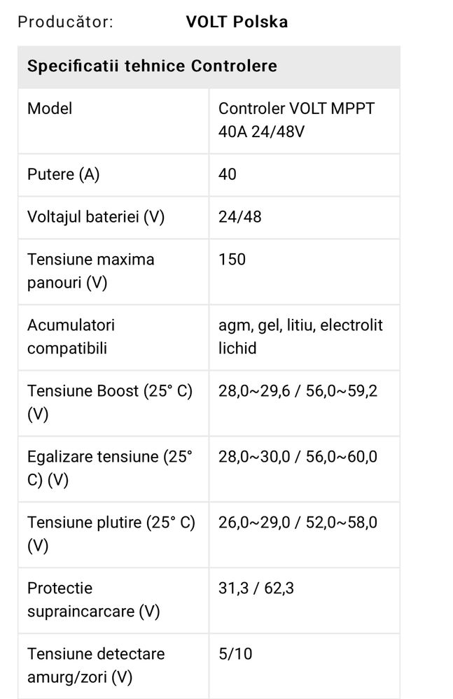 Controler VOLT MPPT incarcare solar 40A 24/48V LCD (BLUETOOTH)