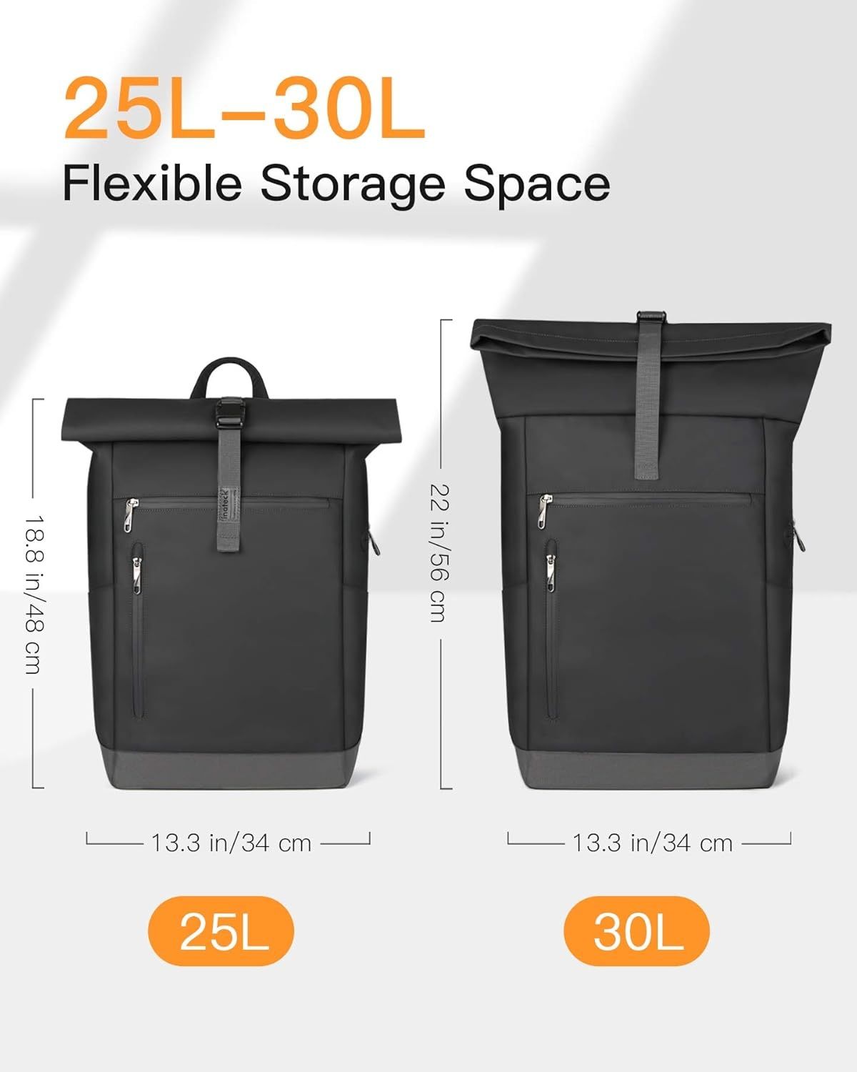Rucsac Inateck RollTop 25–30l cu compartiment pentru laptop de 17 inch