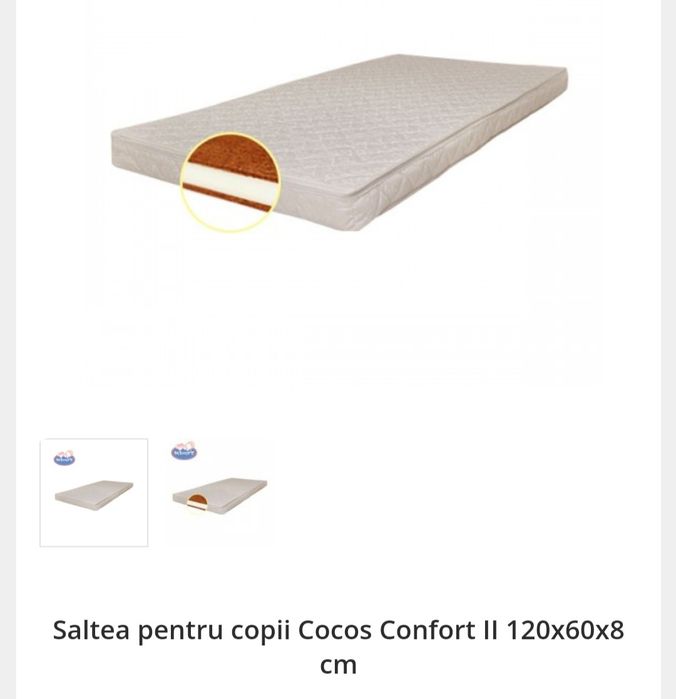 Saltea cocos pat bebe patut 120x 60 husa cu fermoar