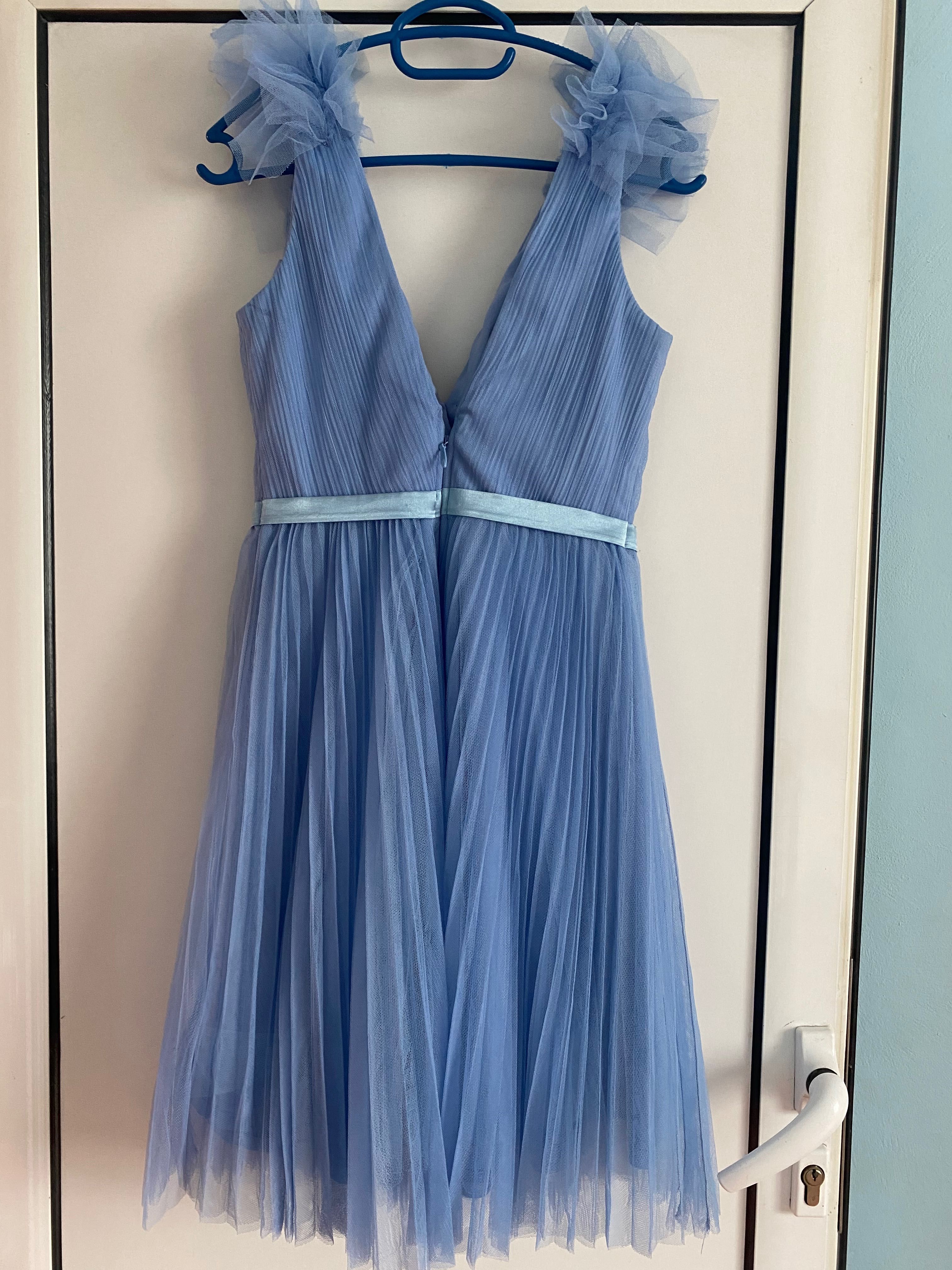 Рокля - официална, къса синя рокля