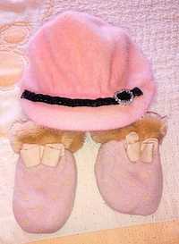 Бебешки ръкавици и шапка розови комплект