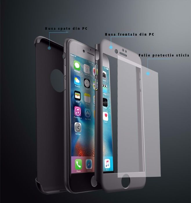 Husa iPaky cu protectie 360º pentru iPhone 8 ARGINTIU cu folie