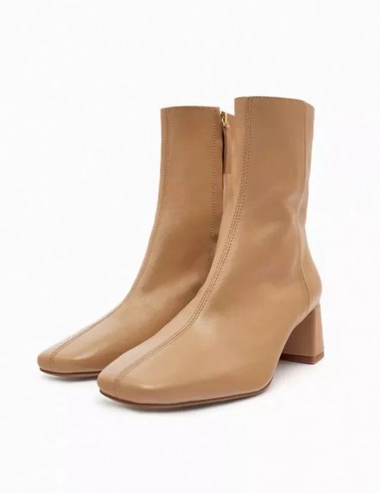 Zara Cizme cu toc gros piele naturală maro camel