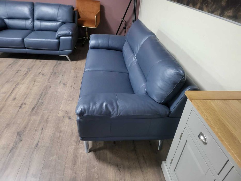 Син кожен комплект дивани тройка и двойка
