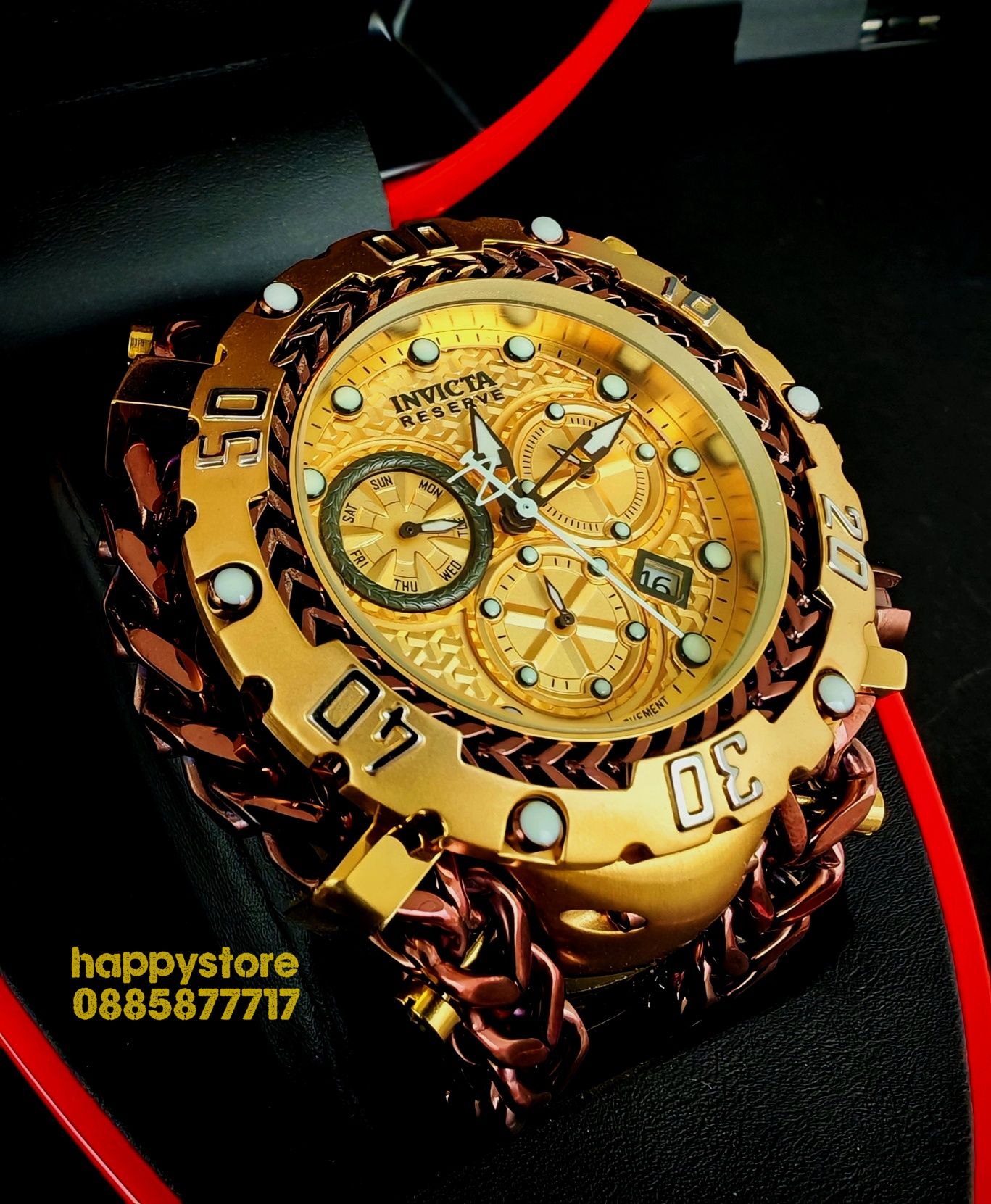 часовник INVICTA Gladiator Brown and Gold 60 mm, Инвикта нов