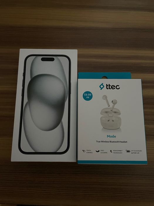 iPhone 15 Black 128 GB нов + слушалки