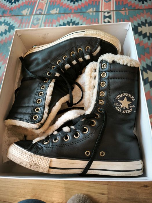 Converse EU38 високи кожени зимни боти с вълна, идеално състояние