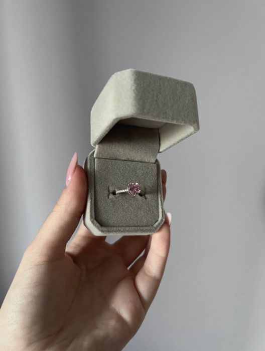 Inel elegant din argint 925 cu piatră zirconiu roz inimă