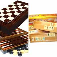 Joc table cutie mare lucioasă+remi table lemn masiv piese mari pachet