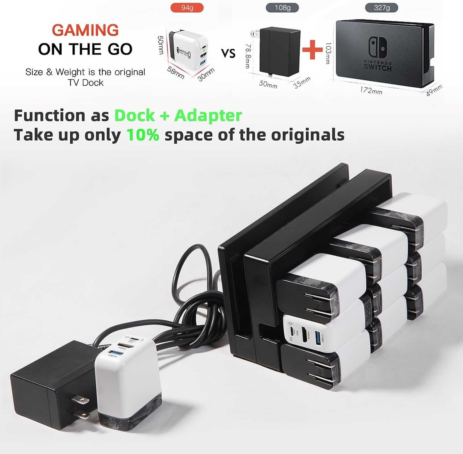 Зарядно устройство за Switch OLED GaN PD36W 3 порта USB C+USB A+4K/HD
