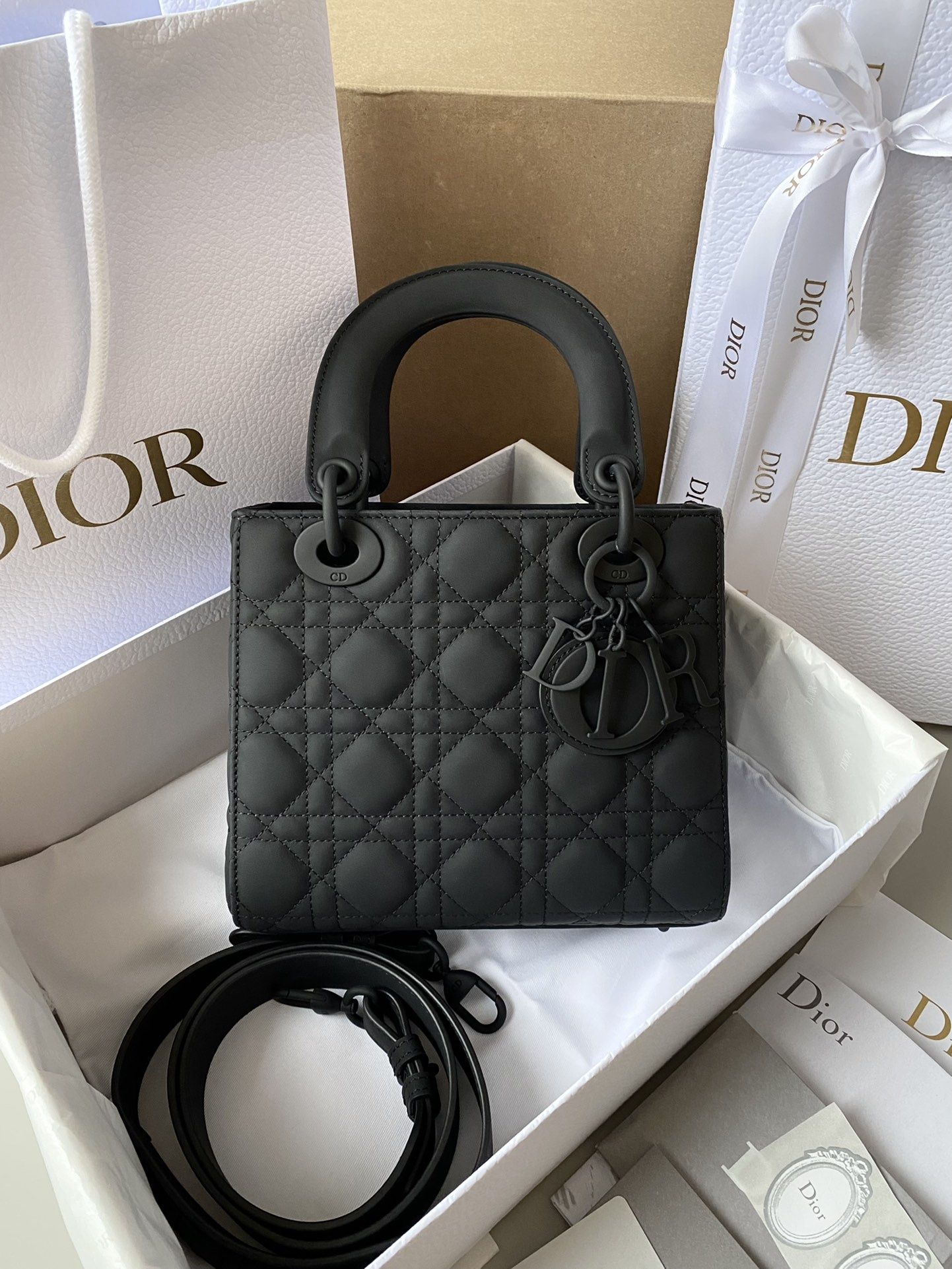 Geanta Christian Dior Lady 20cm negru mat, Premium