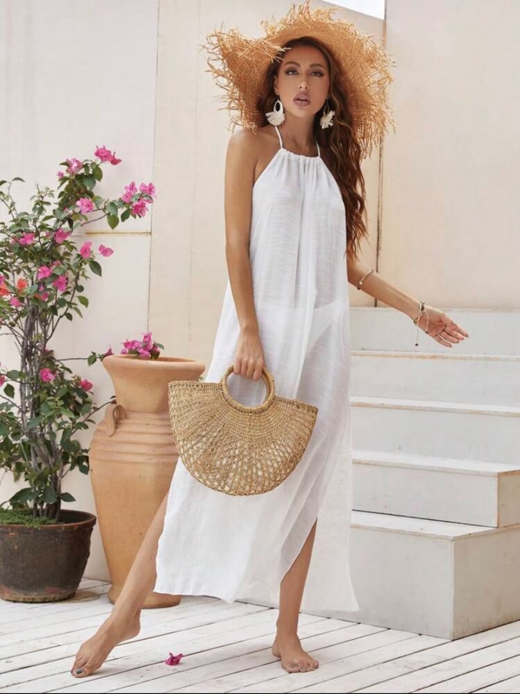 Rochie alba de plaja lunga
