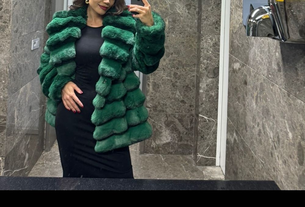 Шуба изумрудная искусственный мех