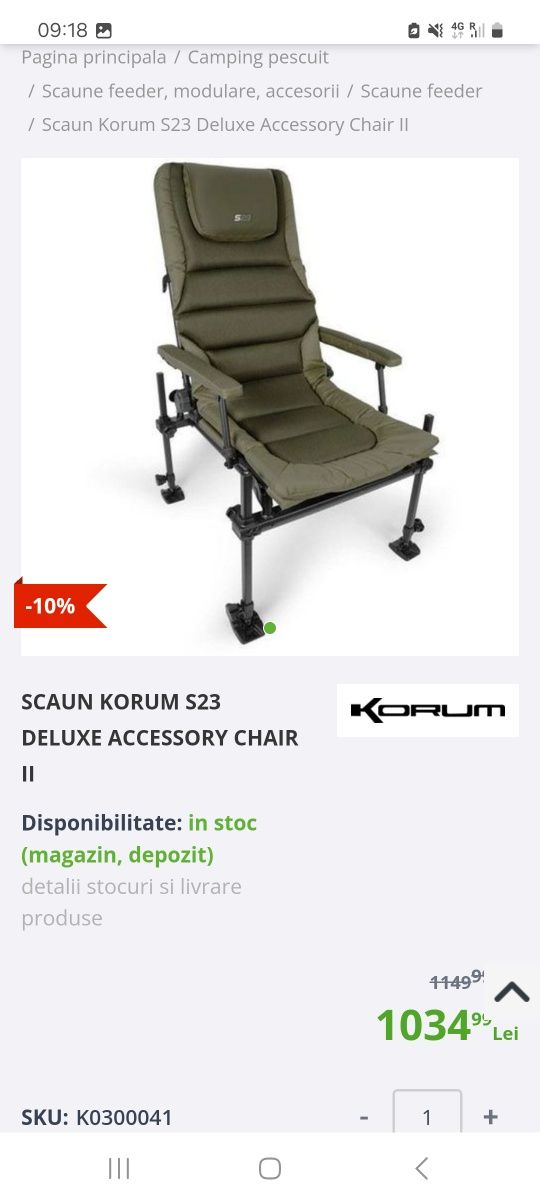 Scaun korum s23 deluxe + platforma + brat si suport preston+ husa