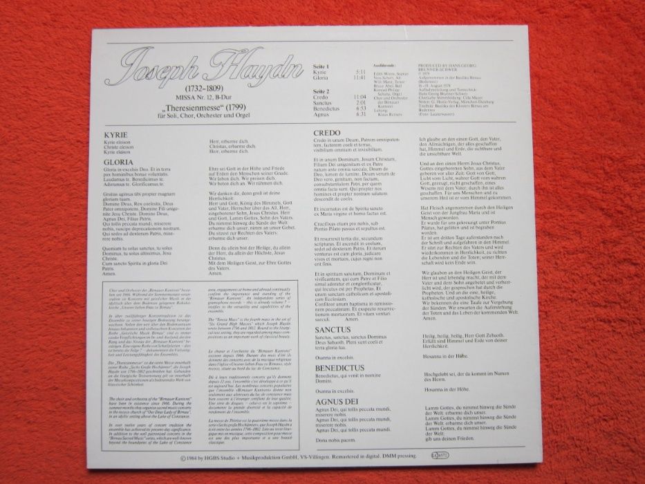 cadou rar Haydn - MissaNr.2 Theresienmesse Klaus Reiners 1984