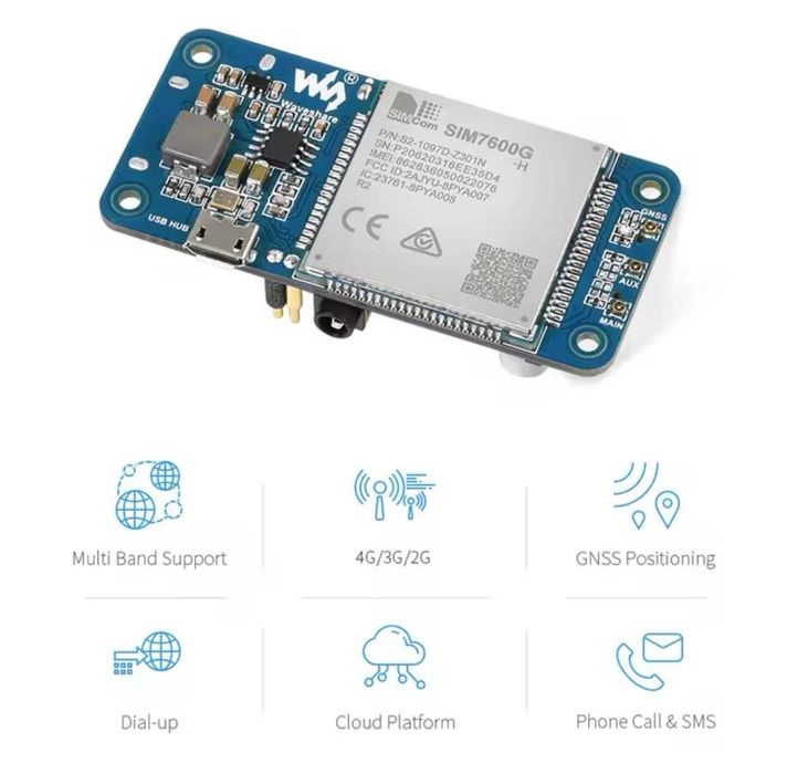 Modem internet 4G Raspberry Pi SIM7600G-H  Placa expansiune Suport LTE