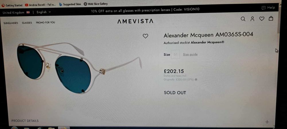 Ochelarii soare Unisex Alexander McQueen Made in Italy Produs nou