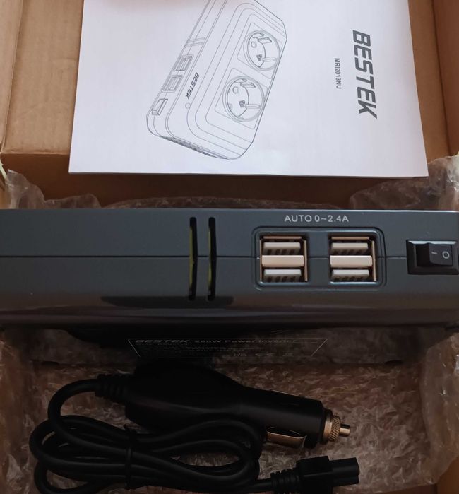 Инвертор 200W 11-15V DC 220-240V AC 4USB две гнезда контакт BESTEK TUV