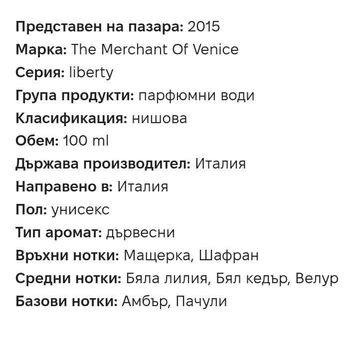 Парфюм The Merchant of Venice - Liberty