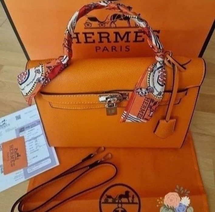 Esarfa Orange doua fețe+geanta H Kelly Medium,saculet, etichetă