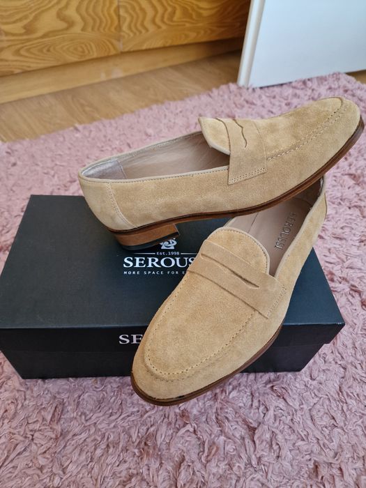 Mocasini loafers din piele intoarsa bej