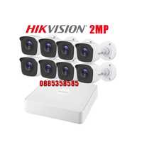 HIKVISION Комплект за Видеонаблюдение 2MP с 8 камери и хибриден DVR