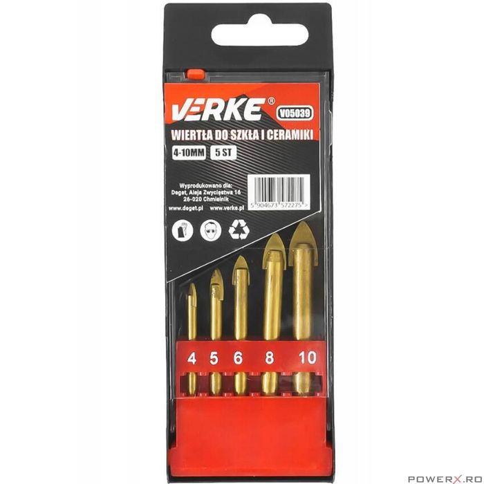 Set burghie pentru sticla si ceramica, 4-10 mm, 5 piese, Verke