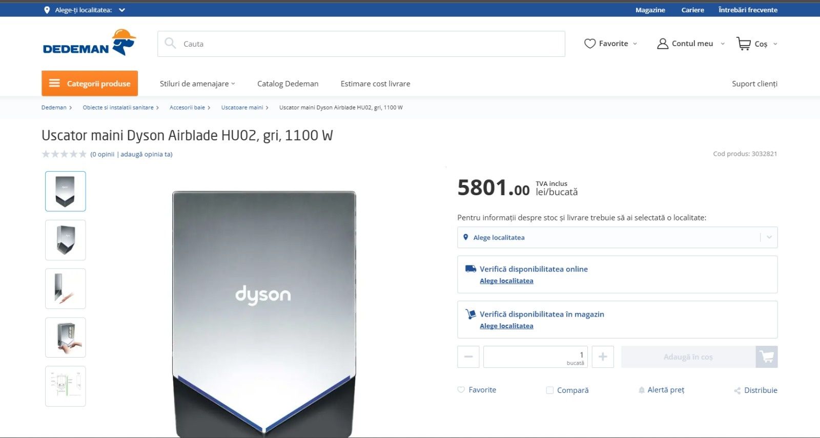 Uscator de maini Dyson Airblade V HU02 - Metalizat