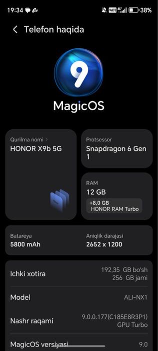 Honor x9b 256 gb operativka 12 gb