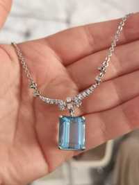 Colier aur 18k cu aquamarin natural și diamante