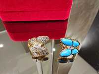 Van Cleef & Arpels VCA Gold Turquoise Two Butterfly Дамски Обеци
