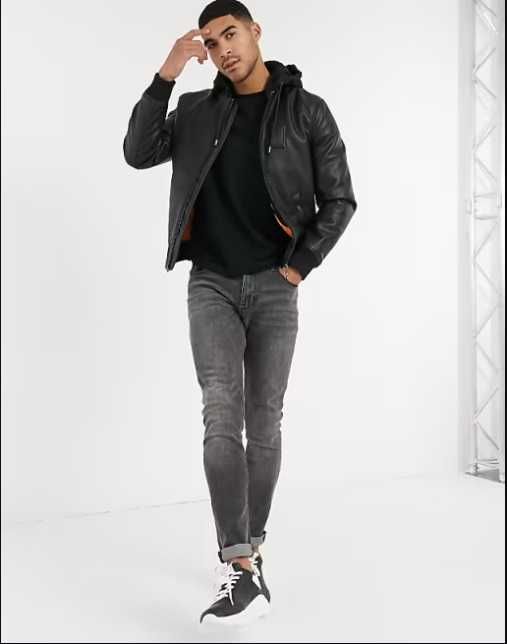 Kожен бомбър/яке River Island, размер S, черен цвят