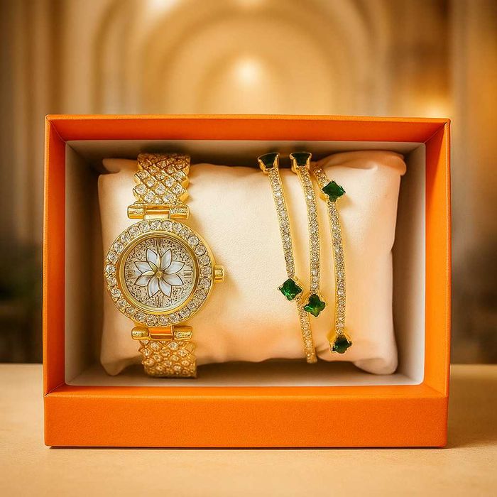 Елегантен часовник с две гривни в подаръчна кутия