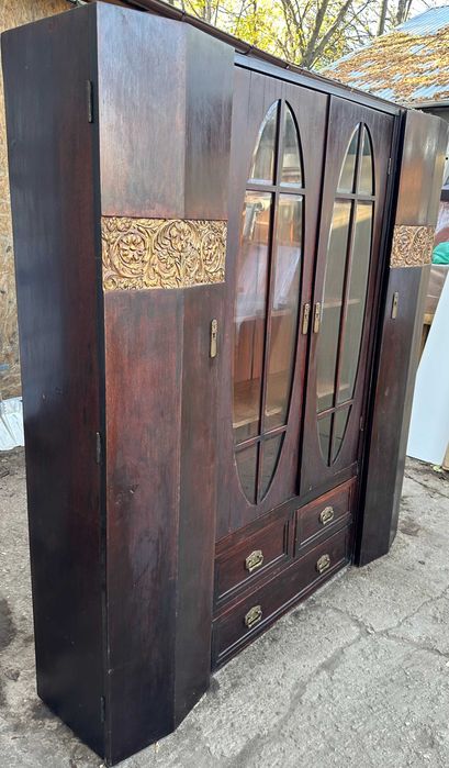 Biblioteca Vintage din Lemn Masiv stil ArtDeco; Vitrina; Dulap