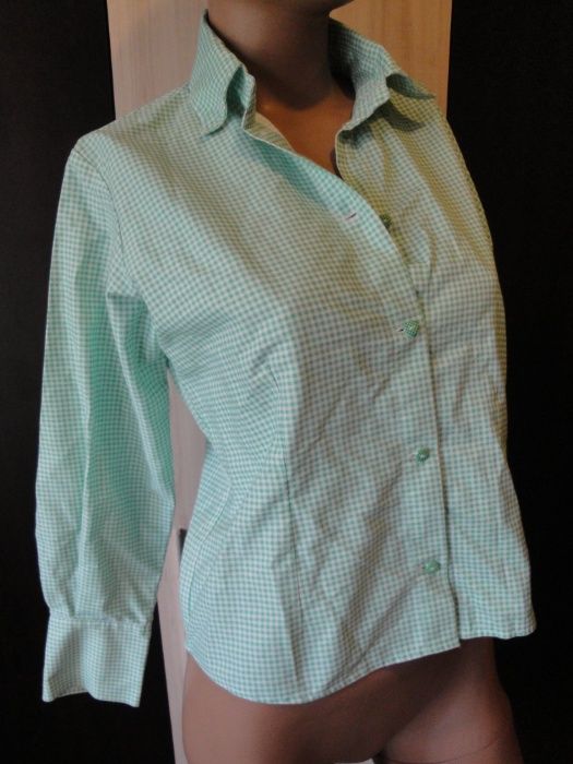 Светлозелена карирана дамска риза, блуза с дълъг ръкав, дамски топ