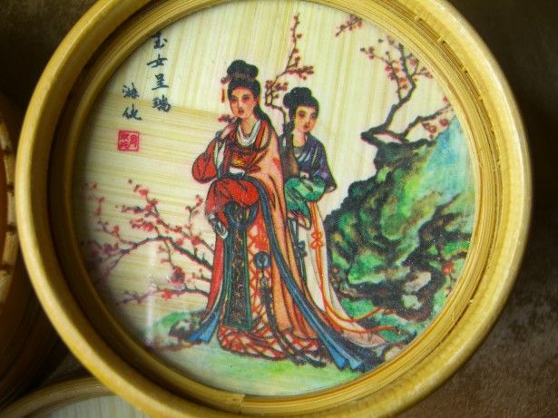 Discuri rondele protectie, bambus, pictate, colectie, cadou, vintage