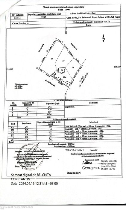 Teren 2.907 mp , com. Rociu, sat Șerbănești, jud. Argeș.