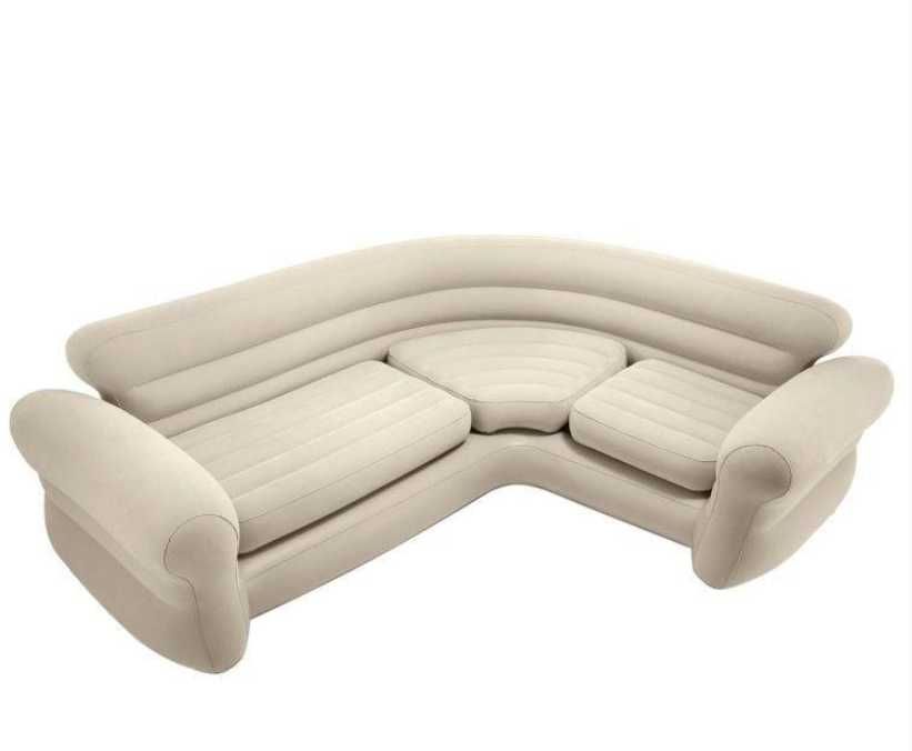 Canapea de colț gonflabilă cu patru locuri, bej, 257x203x76 cm
