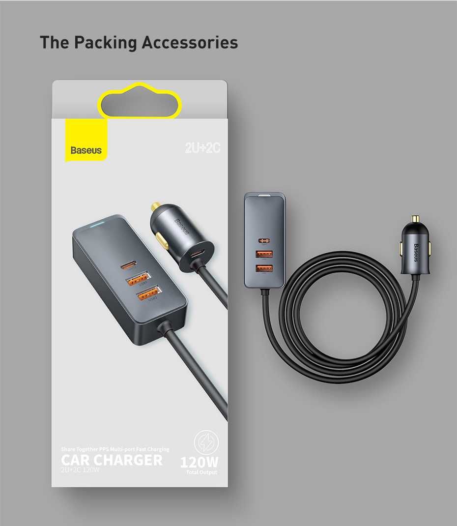 Baseus 120W Car Charger Quick Charger QC 3.0 PD 3.0 For iPhone/iPad